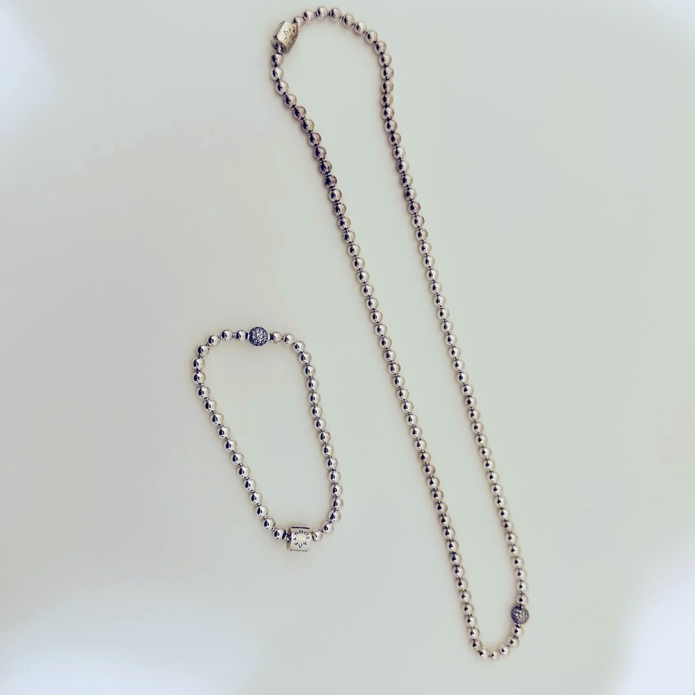 Pandora Beads And Pave Necklace /Pandora Beads And Pave Bracelet / 2item